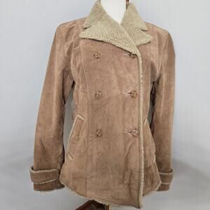 Smart Set Womens Camel Leather Suede Double Breasted Shearling Winter Coat S